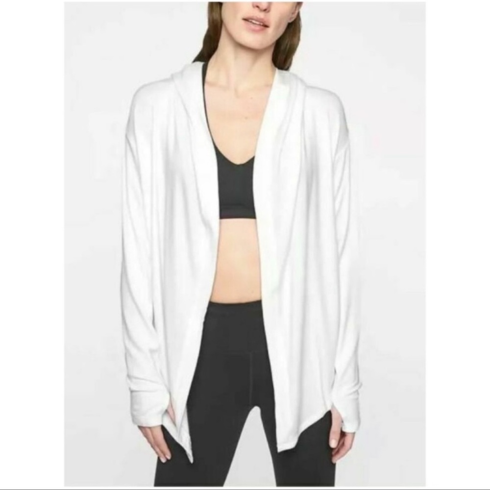 Athleta White Nirvana Hooded Wrap Cardigan Sweater M Tall
